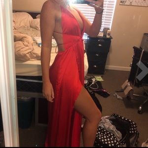 Red satin dress